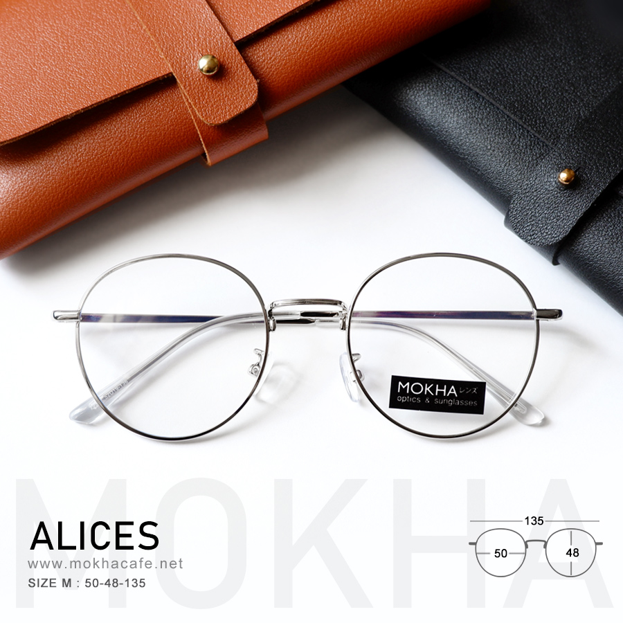 ALICES - silver แว่นตาทรงกลม กรอบโลหะ ขาสปริง กว้าง 135 มม.(sizeM) H48