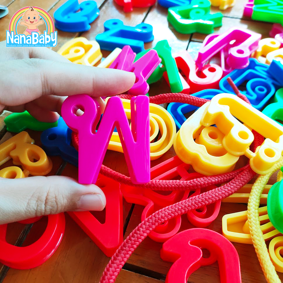 ของเล่นร้อยเชือก ชุดร้อยเชือกเด็ก ตัวอักษร ก-ฮ (44 ชิ้น) ของเล่นเด็กอนุบาล 2-3 ขวบขึ้นไป ของเล่นเสริมพัฒนาการ ของเล่นฝึกสมาธิ