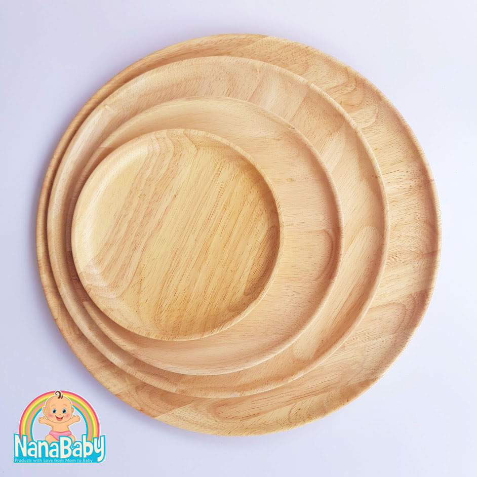 จานไม้กลม จานไม้รูปหมี จานไม้ถาด ถ้วยไม้ จากไม้ยางพาราแท้ Food Grade Japanese Wood Plate by NanaBaby