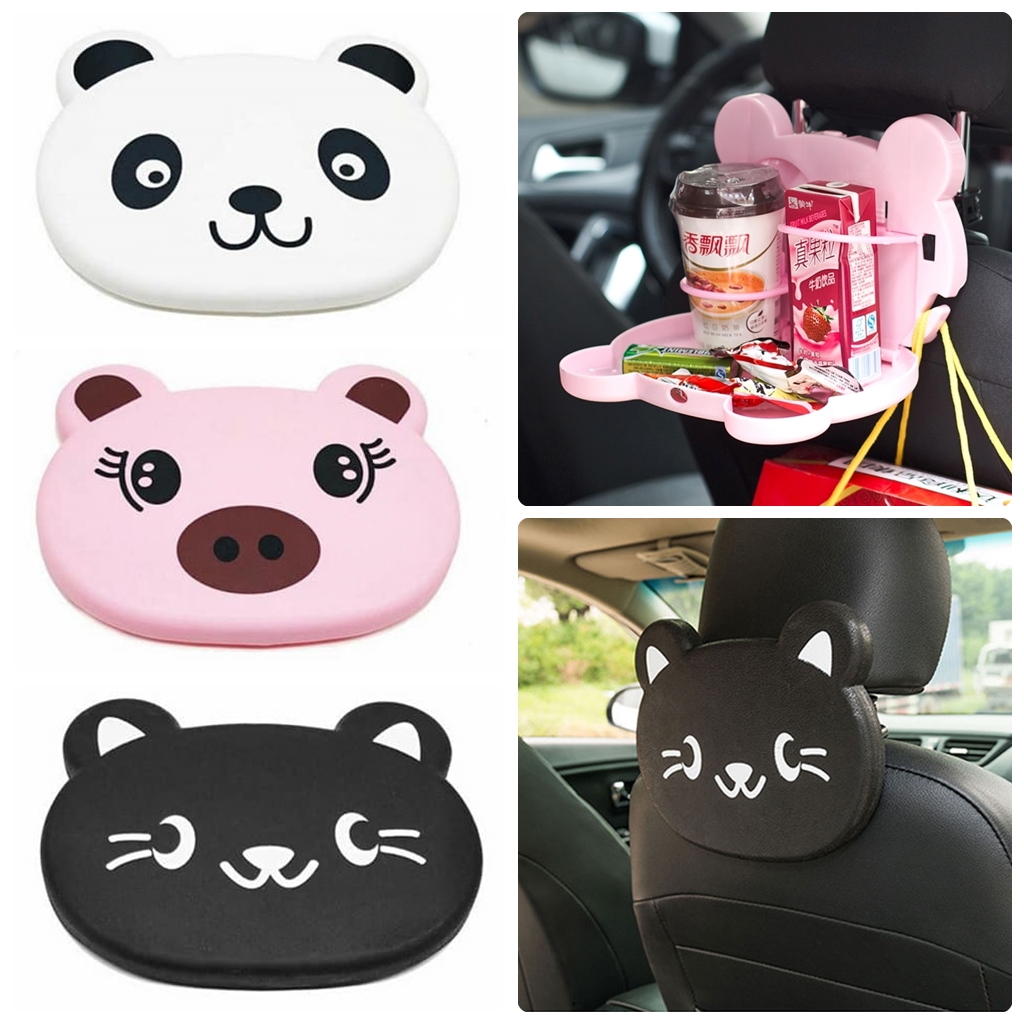 ถาดวางอาหารในรถ โต๊ะกินข้าวในรถยนต์ ถาดอาหารที่กินข้าวในรถ พับเก็บได้ ลายการ์ตูนน่ารัก วางแก้ว ขวดน้ำได้
