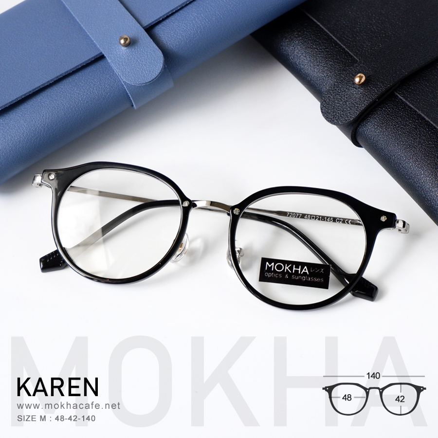 KAREN - black silver กรอบแว่น ทรงหยดน้ำ แว่นตาวินเทจ กว้าง 140 มม.(sizeM) H42