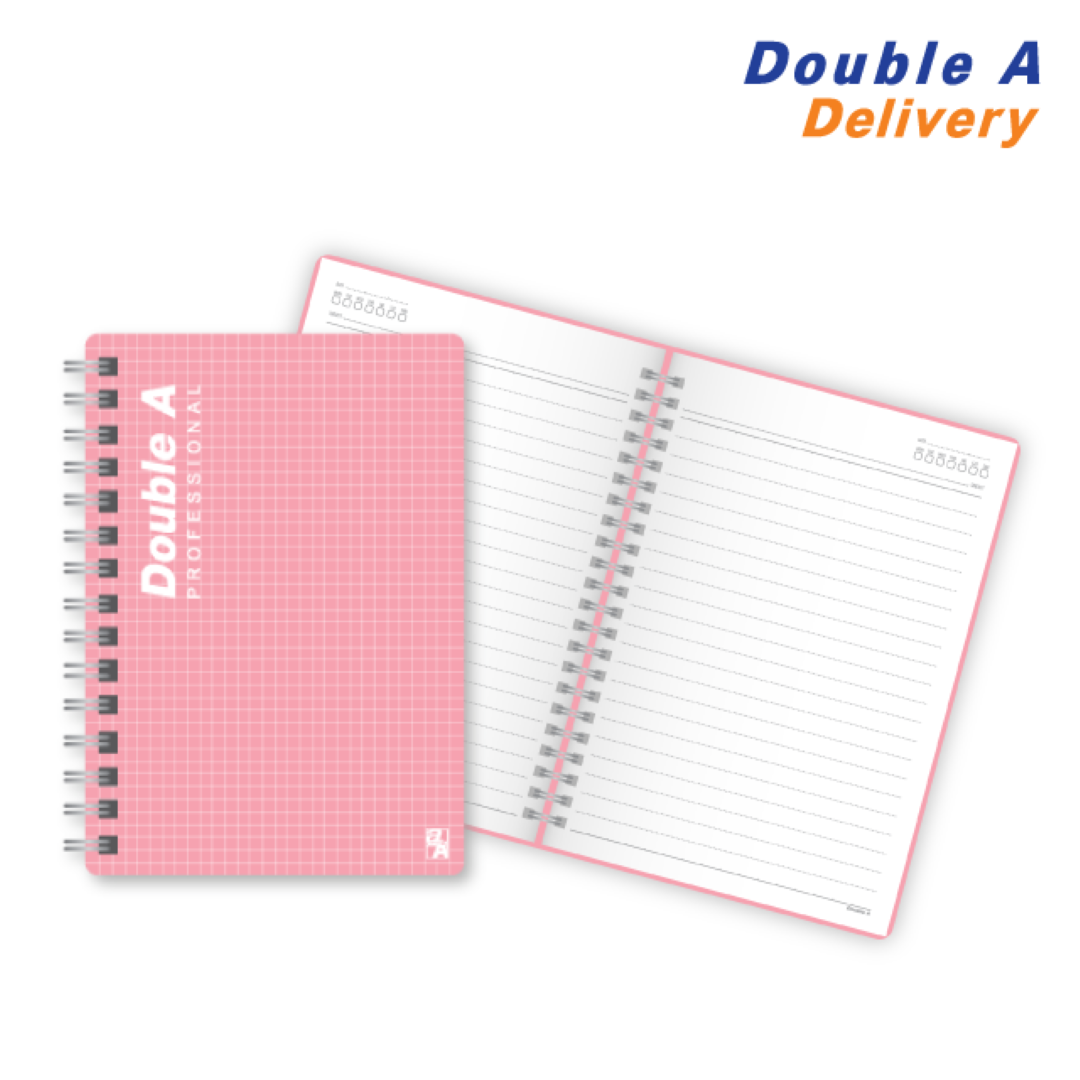 สมุดสันห่วงปกพลาสติก ขนาด A5 70 แกรม 100 แผ่น สีชมพู