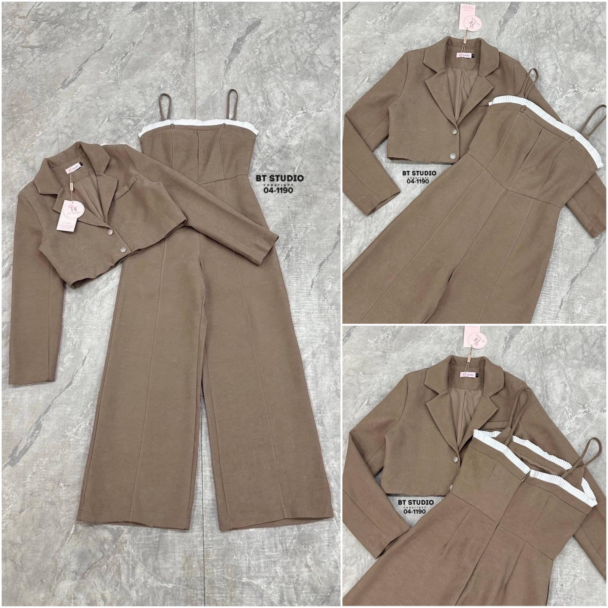 เซท 2 ชิ้น ชุดจั้มสูทสายเดี่ยวเกาะอก แมทซ์กับเสื้อคลุมเบเซอร์ตัวสั้นแขนยาว ใส่สบาย สินค้าคุณภาพ (พร้อมส่ง)