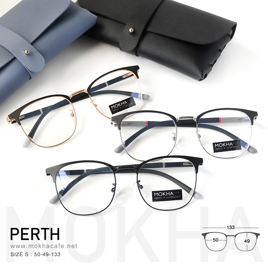 PERTH - black กรอบแว่นโลหะ กรอบทรงเหลี่ยม ขาสปริง clubmaster กว้าง 133 มม. (sizeS) H49