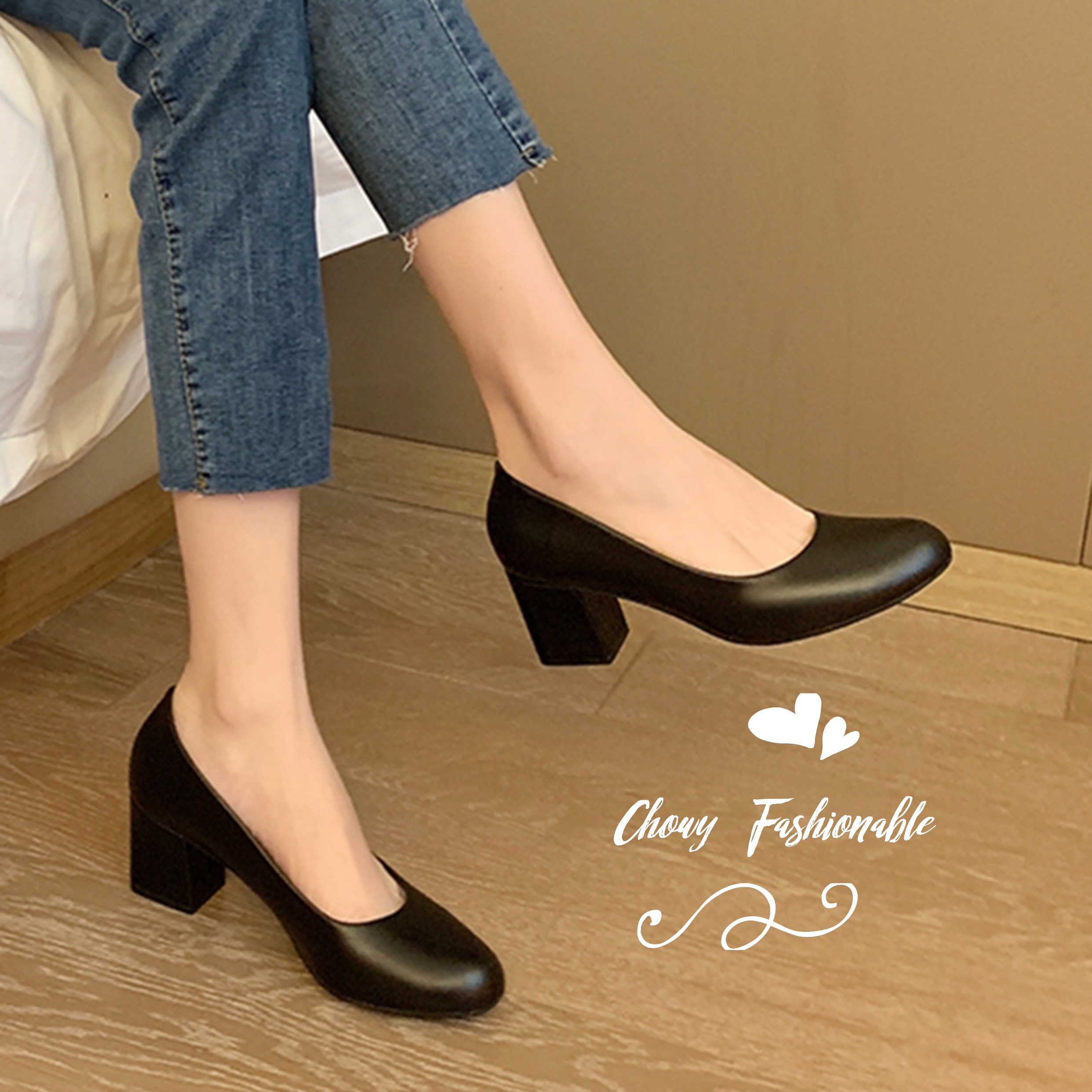 รองเท้าไซส์ใหญ่ 40-46 คัชชูหนังแท้ เป็นทางการ ส้นตึกสูง 2 นิ้ว ใส่ทำงาน นักเรียน นักศึกษา สีดำ KR1028BL