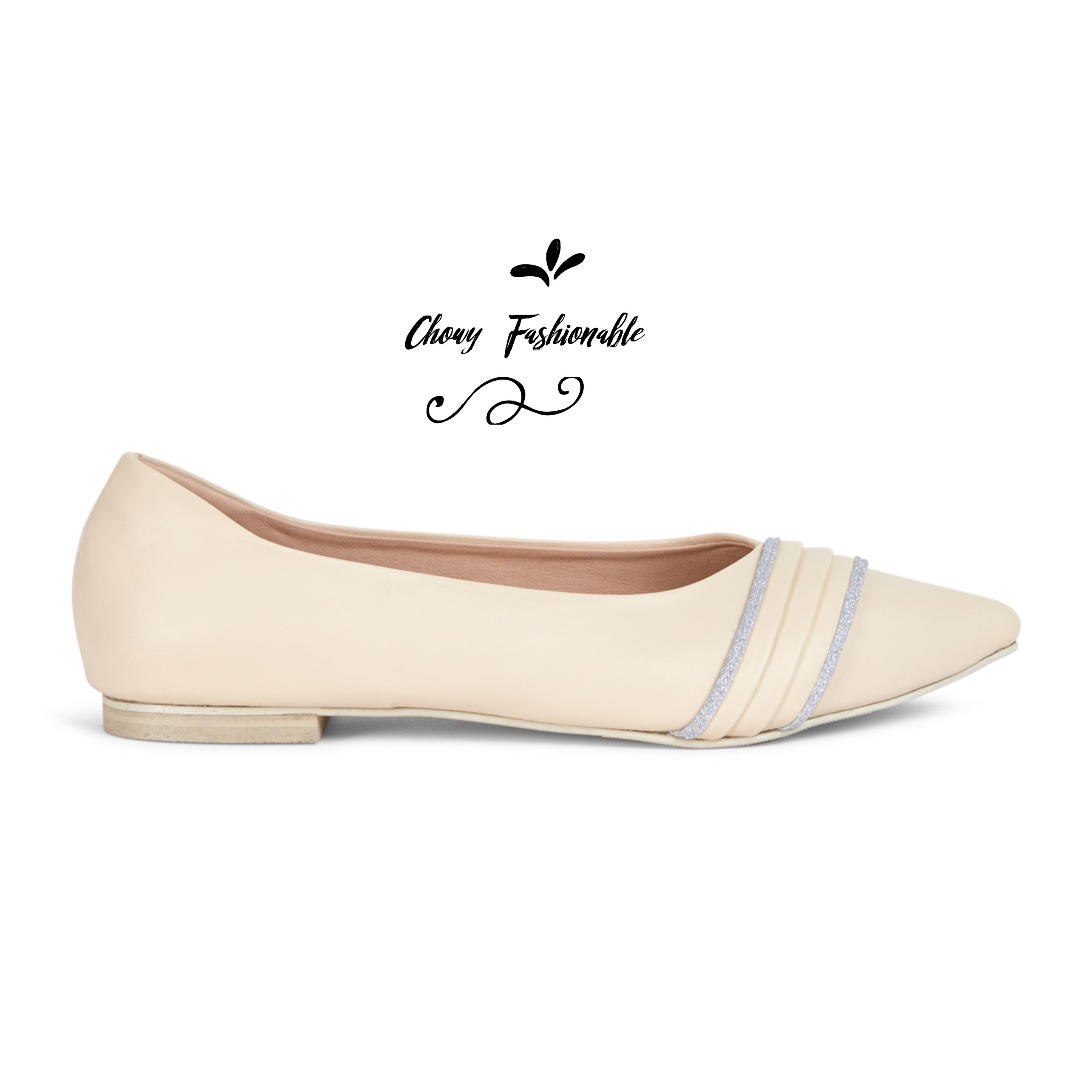 รองเท้าไซส์ใหญ่ 43-45 ส้นแบนหัวแหลม Flat Pointed Pleat with Glitter By Chowy CH0161
