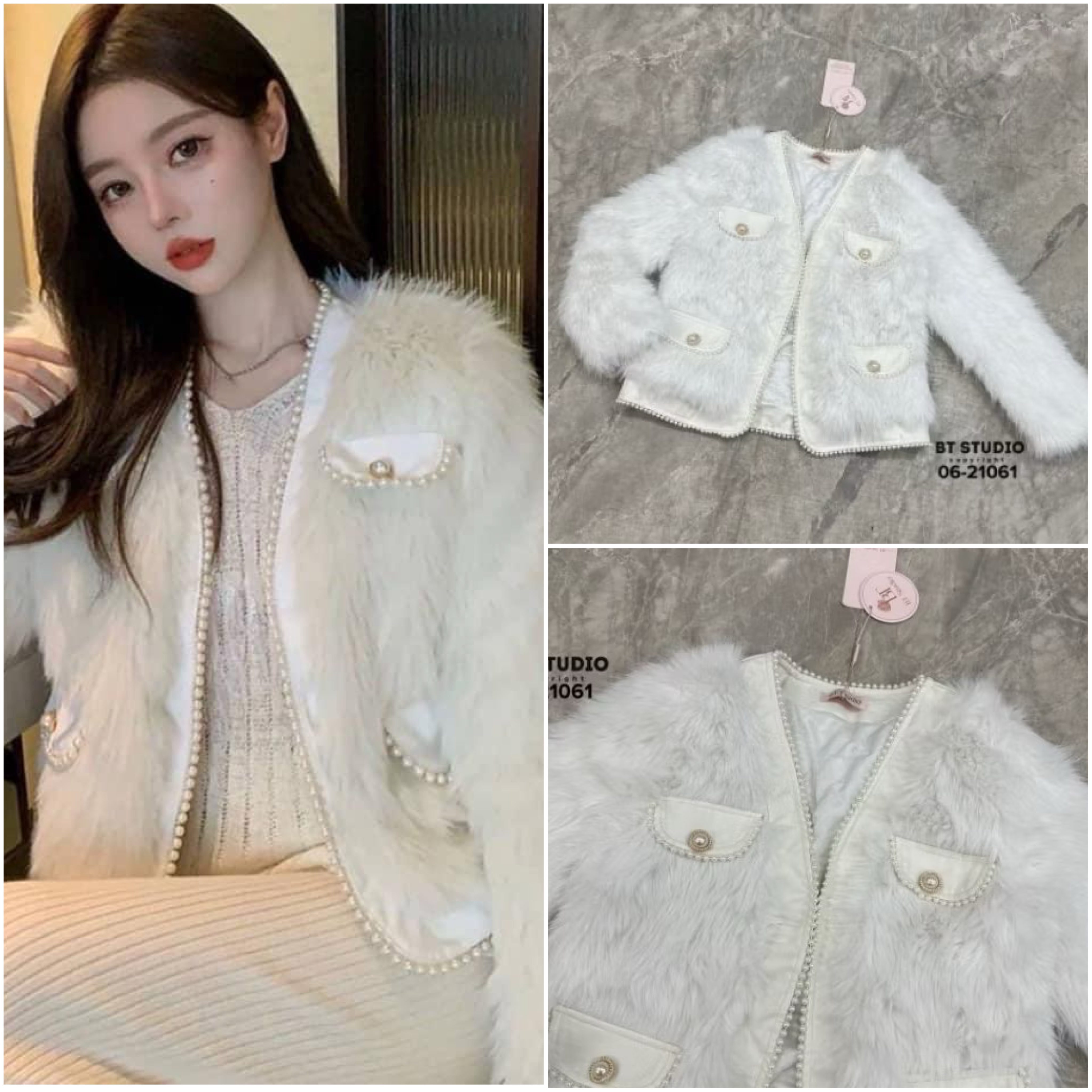 เสื้อคลุมแขนยาวขนมิ้งค์ฟู ๆ คอวีช่วงขอบ และฝากระเป๋าหลอกตัดด้วยหนังแต่งมุกติดปลายขอบ แต่งตะขอติด 1 อัน งานสวยด้านในบุซับใน ใส่สบาย : สินค้าคุณภาพ (พร้อมส่ง)