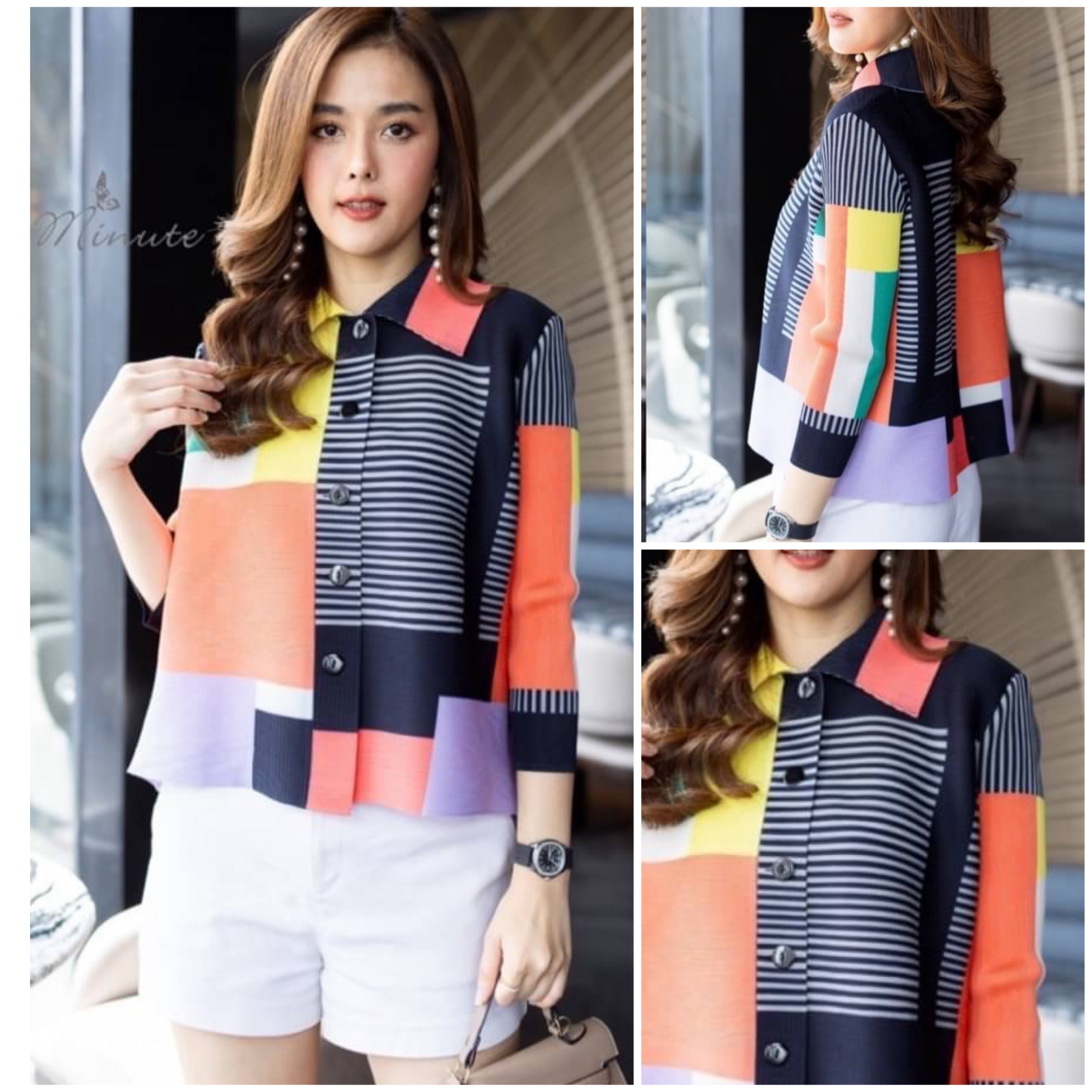 Cutie Minute เสื้อผ้าอัดพลีท Premium Pleated fabric ลวดลายกราฟฟิคผสมผสานสีสันทำออกมา ได้อย่างลงตัว ใส่สบาย : สินค้าคุณภาพ (พร้อมส่ง)