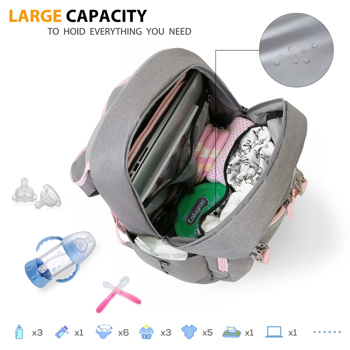 mommore กระเป๋าคุณแม่ กระเป๋าสัมภาระคุณแม่ กระเป๋าแม่ลูกอ่อน ใช้ได้ทั้งคุณแม่ และคุณพ่อ กันน้ำ ทนทาน พร้อมแผ่นรองเปลี่ยนผ้าอ้อม คุณภาพสูง คล้องรถเข็น เหมาะกับการเดินทางมาก (ฺฺPink)