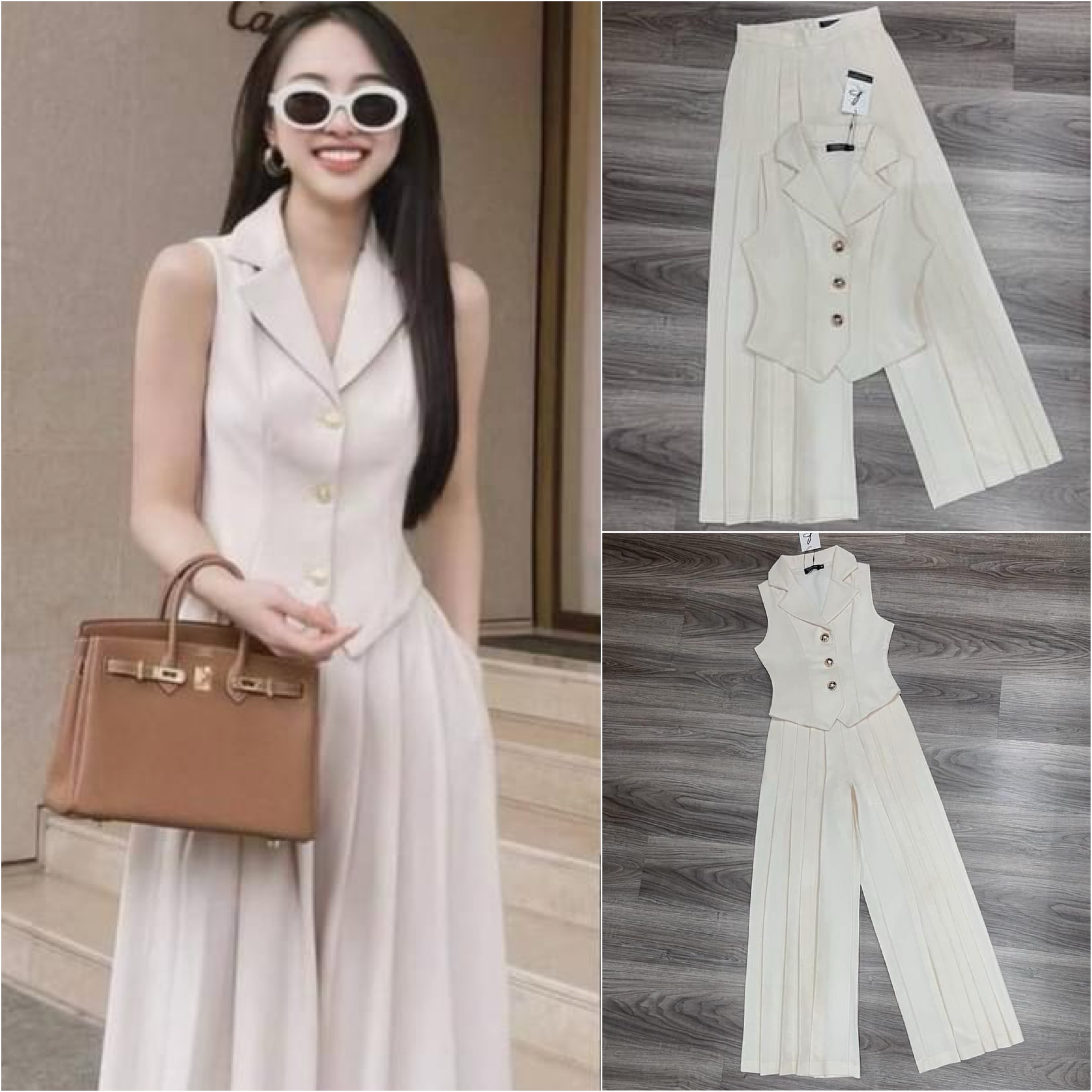 ชุดเซต เสื้อคอปกทรงสูท แขนกุด ทรงพอดีตัว คู่กับกางเกงขายาวทรงสวย แต่งจีบที่กางเกง สวยหรู ใส่สบาย สินค้าคุณภาพ (พร้อมส่ง)