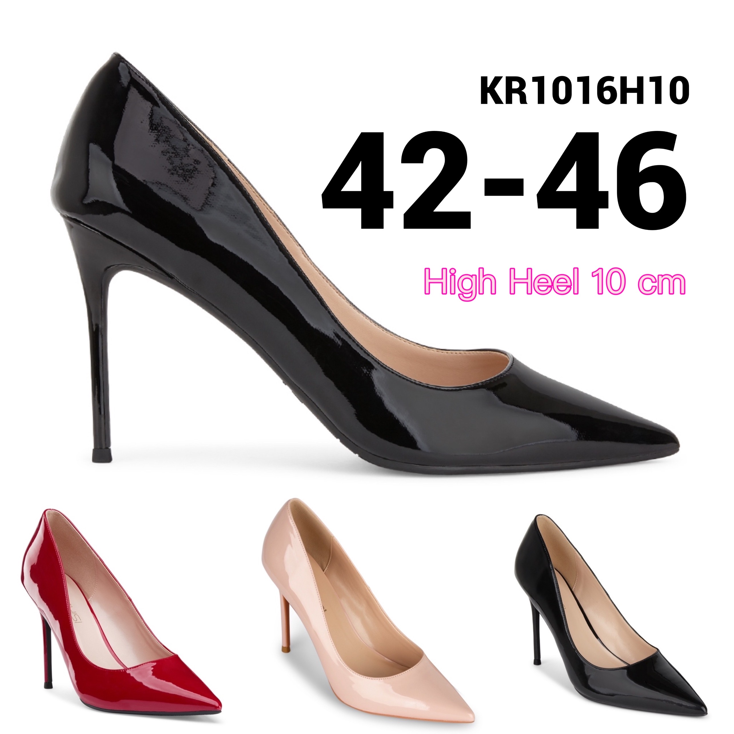 รองเท้าไซส์ใหญ่ 40-48 ส้นสูงไซส์ใหญ่ Pointed High Heel ส้นสูง 10 ซม 4" ส้นสูงหัวแหลมไซส์ใหญ่ KR0616H10