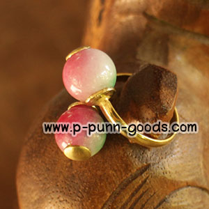 แหวนทองเหลือง หินหยกฮก ลก ซิ่ว เม็ดกลม