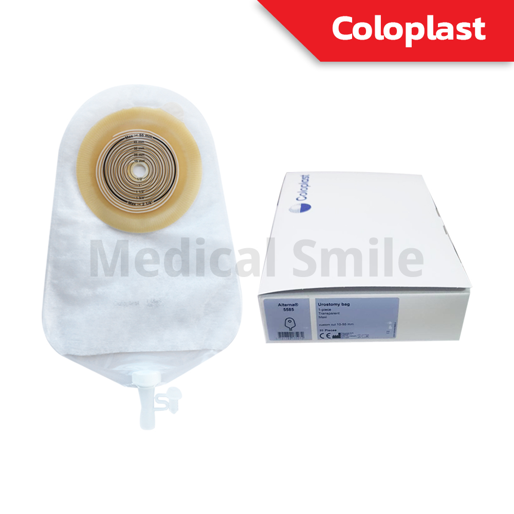 Coloplast ถุงปัสสาวะหน้าท้อง Coloplast ชนิด 1 ชิ้น ปลายเปิดชนิดใส (Coloplst Uro bag transparent) รหัสCP5585 กล่อง 20 ชิ้น