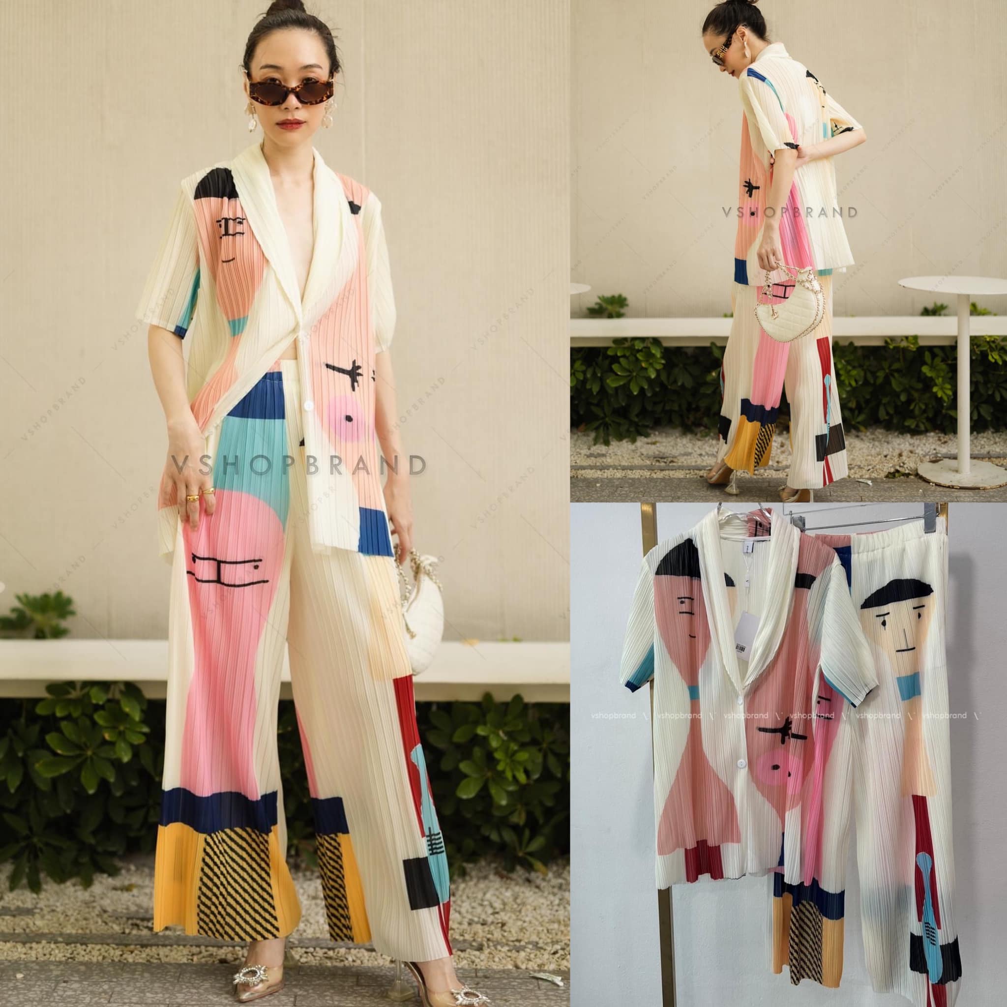 Set เสื้อเชิ้ตแขนสั้นผ้าอัดพลีทเด้ง พิมพ์ลายทั้งชุด แมทช์คู่กับกางเกงกางยาว เอวสม็อค ทรงเข้ารูปหน่อย ๆ ทรงสวยเป๊ะ มีซับ (ซับกางเกงช่วงบน) 👍🏻 สินค้าคุณภาพ (พร้อมส่ง)