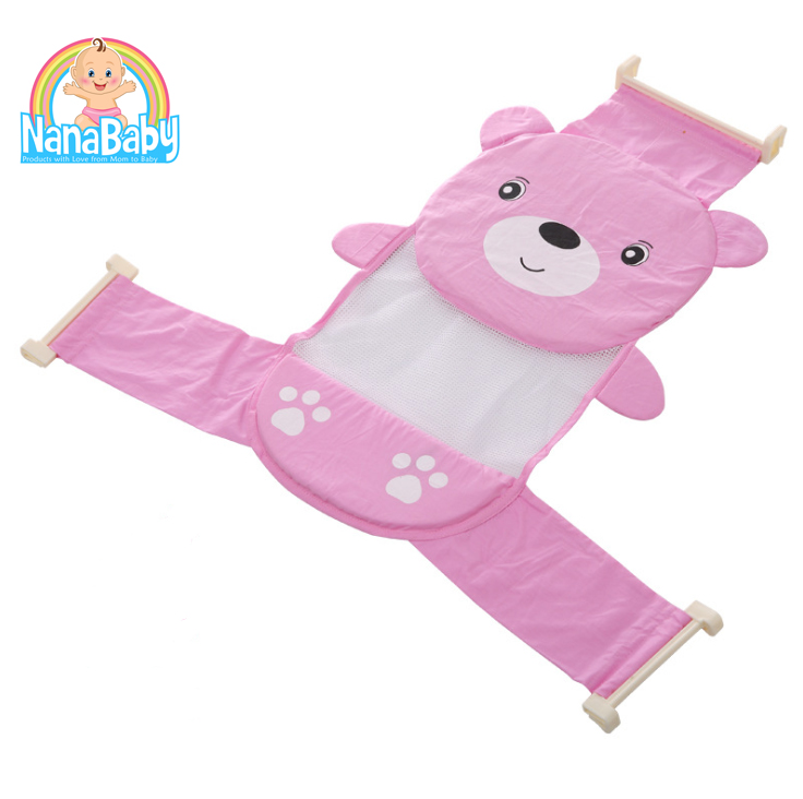 ตาข่ายอาบน้ำ ที่รองอาบน้ำ ที่อาบน้ำเด็ก เบาะพี่หมีมีแผ่นฟองน้ำรองศีรษะ สำหรับทารกแรกเกิด - 12 เดือน