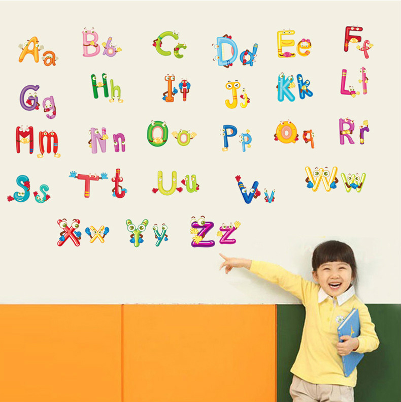 สติกเกอร์ติดผนัง ABC สติกเกอร์แต่งห้อง DIY สติกเกอร์ A-Z พิมพ์ใหญ่+พิมพ์เล็ก ลอกออกแล้วติดซ้ำได้