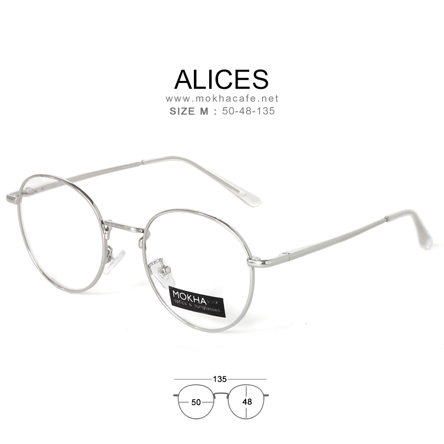 ALICES - silver แว่นตาทรงกลม กรอบโลหะ ขาสปริง กว้าง 135 มม.(sizeM) H48