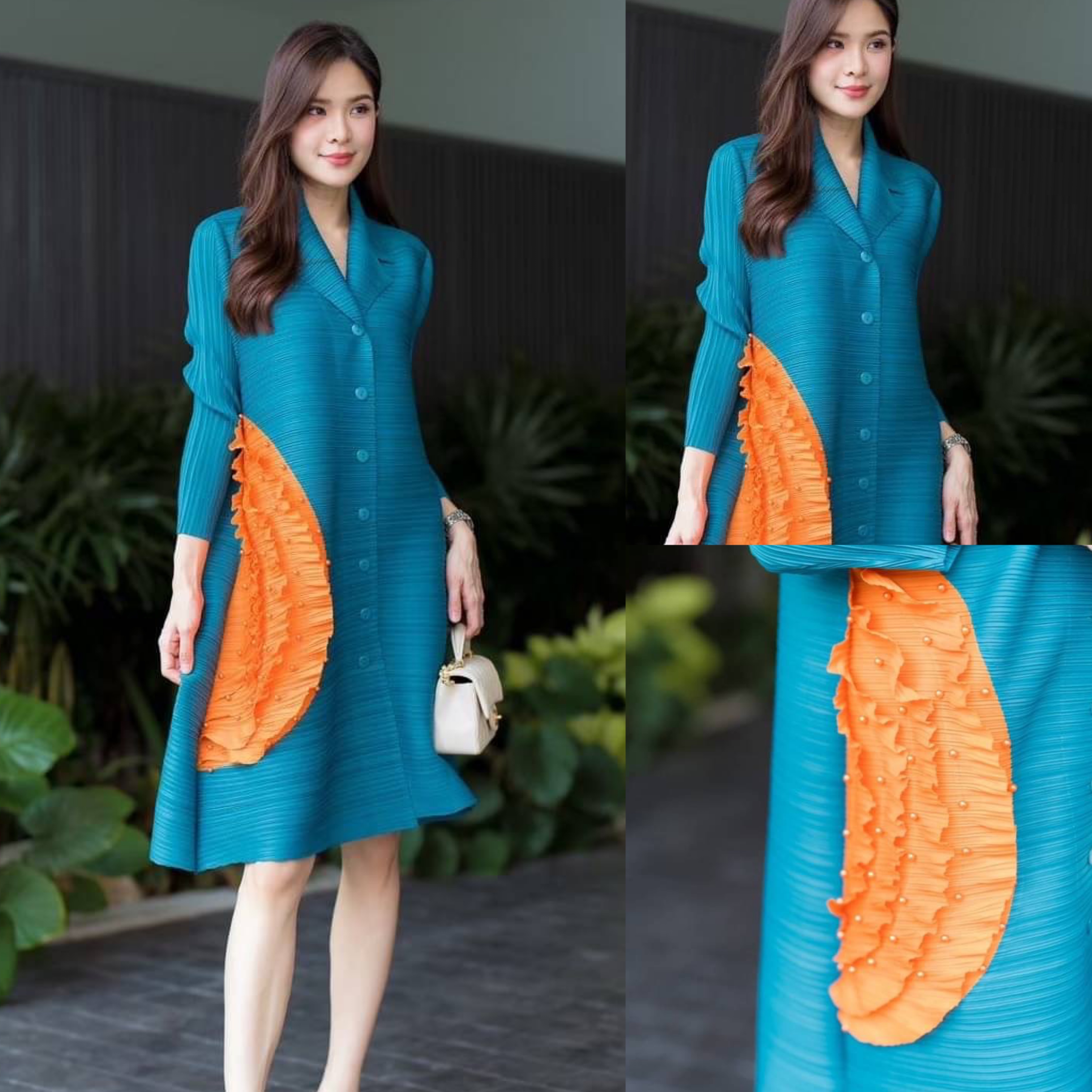 มินิเดรสอัดพลีท คอปกสูทเล็ก กระดุมหน้า แขนยาว งานสวย ระดับ Premium 👍🏻 รุ่นนี้ 😍 แต่งระบายครึ่งวงกลมด้านข้าง แถมประดับลูกปัดสีเดียวกัน 👍🏻 สินค้าคุณภาพ (พร้อมส่ง)