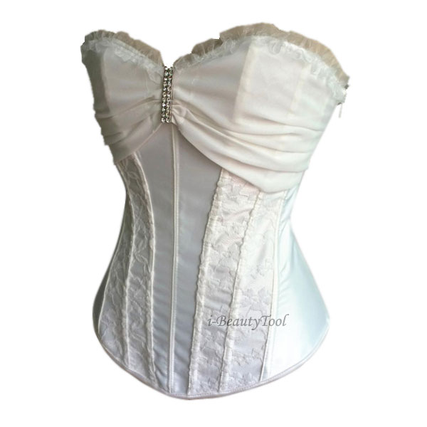 คอร์เซ็ท Corset สีขาว แต่งโบว์และคริสตัล หรูหรา ซิปข้าง