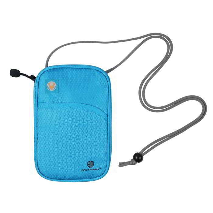 กระเป๋าใส่พาสปอร์ตห้อยคอ คล้องคอได้ กระเป๋าใส่หนังสือเดินทาง ป้องกันการขโมยข้อมูลบัตรเครดิตด้วยคลื่น RFID (Blue)