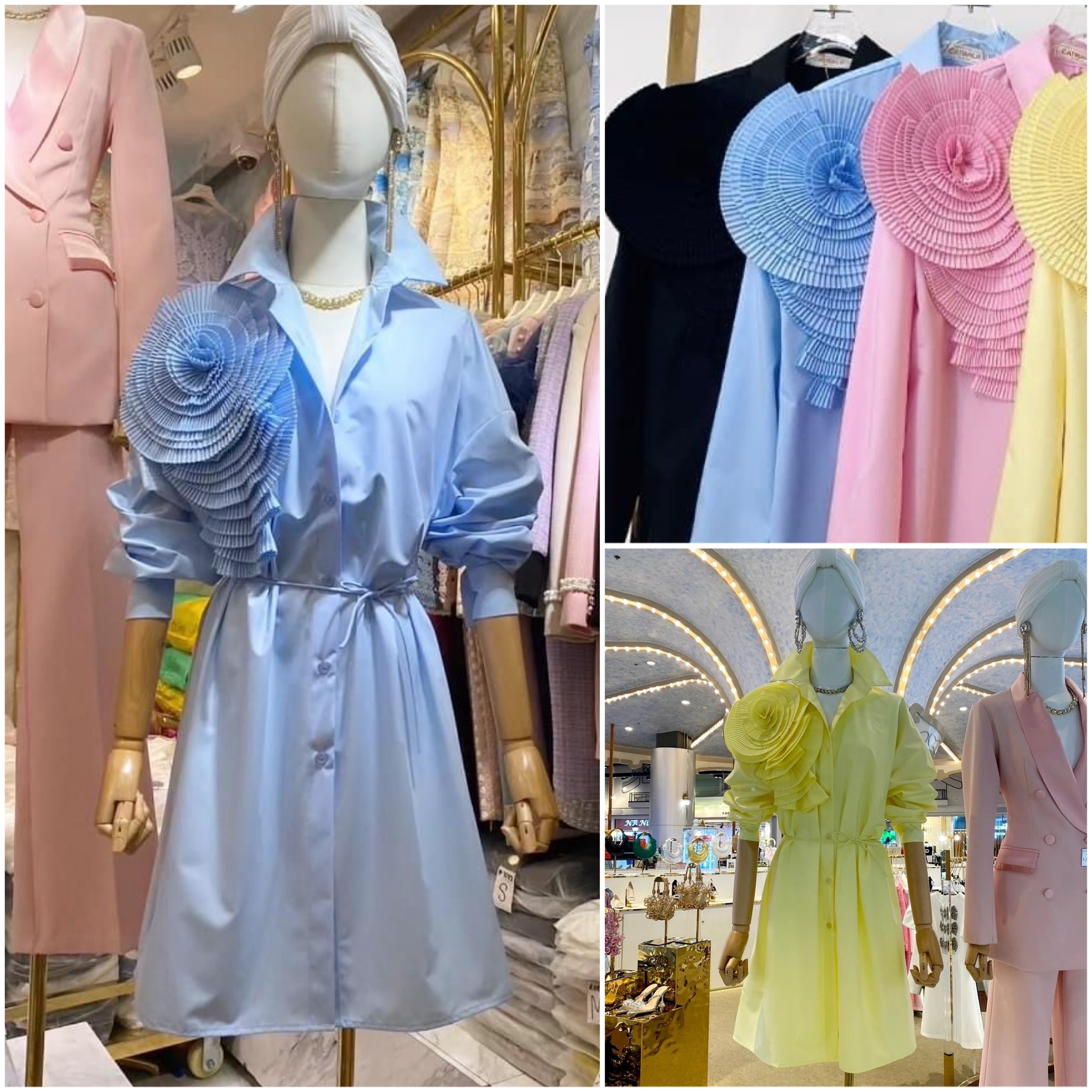 เดรสเชิ้ตแต่งดอกไม้อัดพลีท เนื้อผ้าเกรดเอ สินค้าคุณภาพ (พร้อมส่ง)