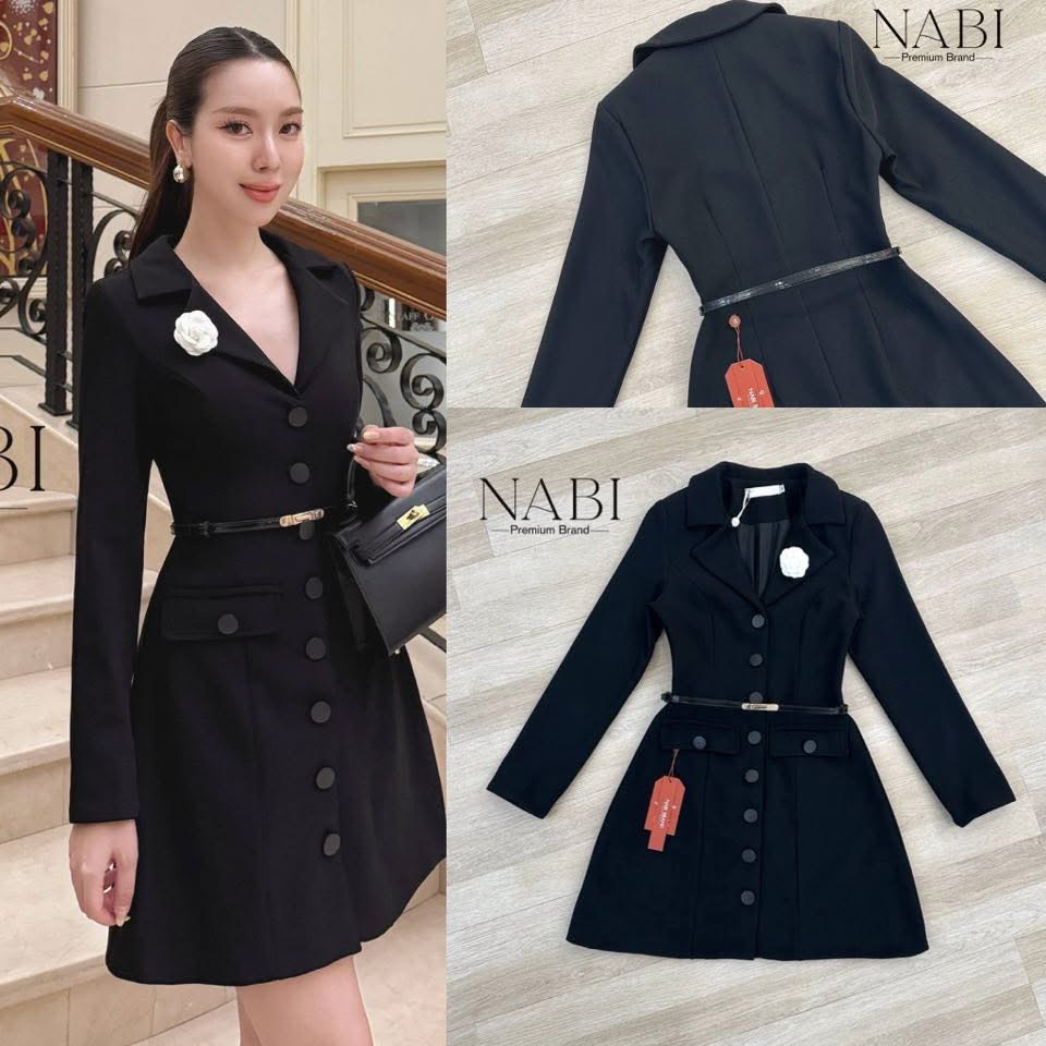 เดรสสูทแขนยาว สีดำคลาสสิคสวยหรู งานกระดุมด้านหน้า มีช่องกระเป๋าใช้งานได้จริง เสริมไหล่เพื่ออยู่ทรงใส่สวย มาคู่กับเข็มขัดและเข็มกลัดสีข ใส่สบาย : สินค้าคุณภาพ (พร้อมส่ง)