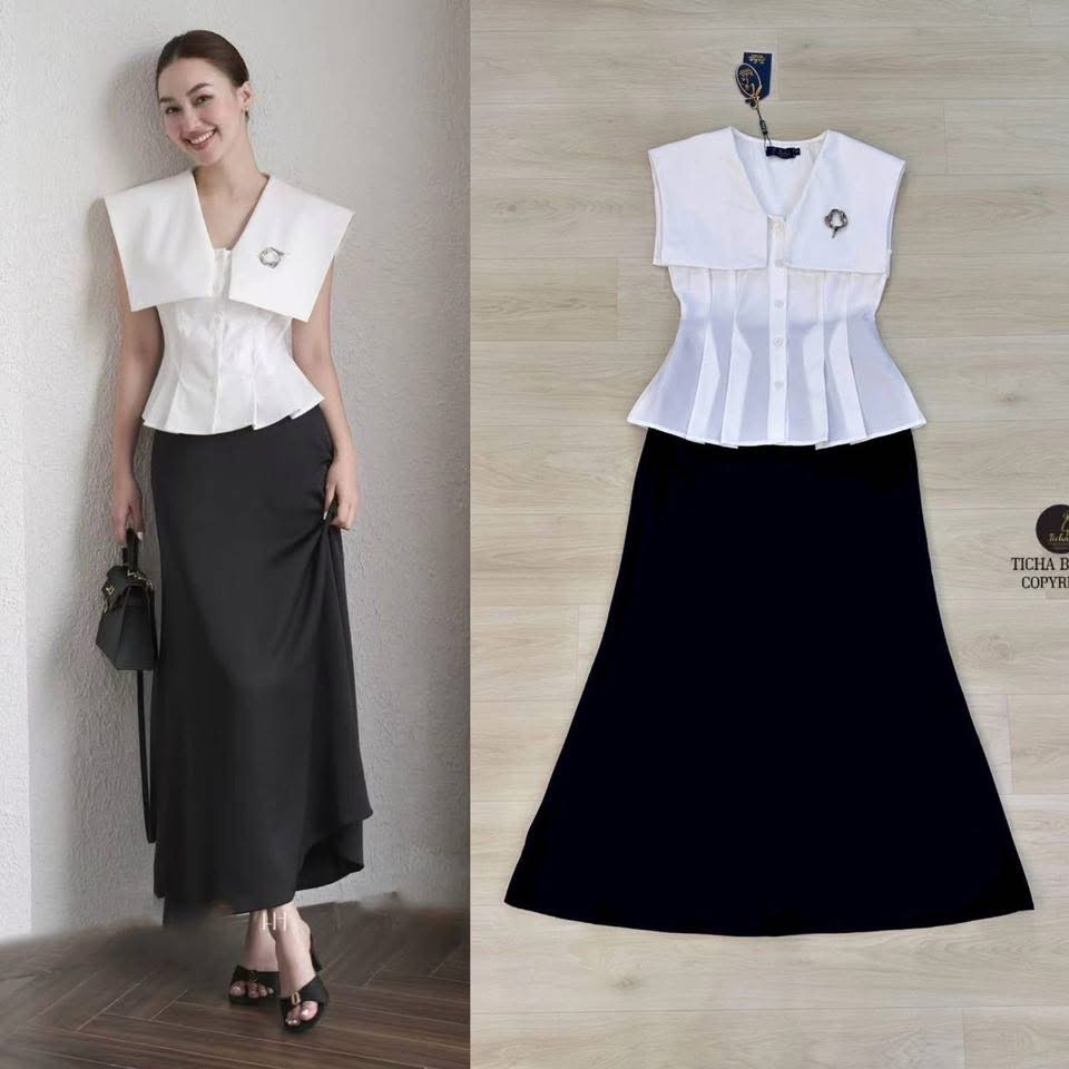 Set 3ชิ้น เสื้อ+กระโปรง+เข็มกลัด ใส่สบาย : สินค้าคุณภาพ (พร้อมส่ง)