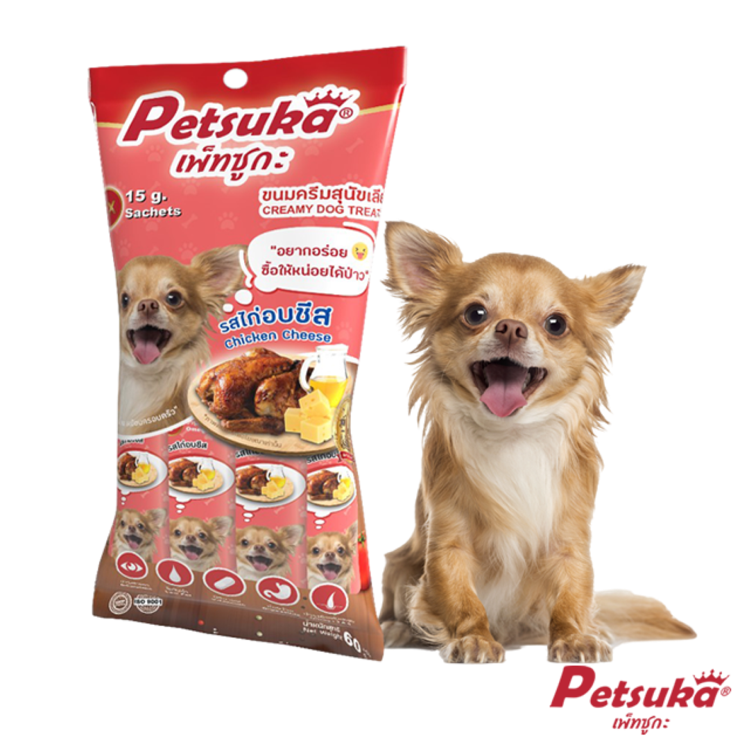 ขนมครีมสุนัขเลีย เพ็ทซูกะ รสไก่อบชีส ขนาด 60 กรัม