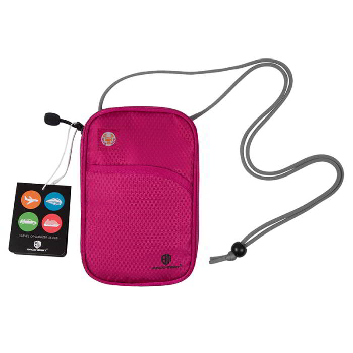 กระเป๋าใส่พาสปอร์ตห้อยคอ คล้องคอได้ กระเป๋าใส่หนังสือเดินทาง ป้องกันการขโมยข้อมูลบัตรเครดิตด้วยคลื่น RFID (Rose Red)