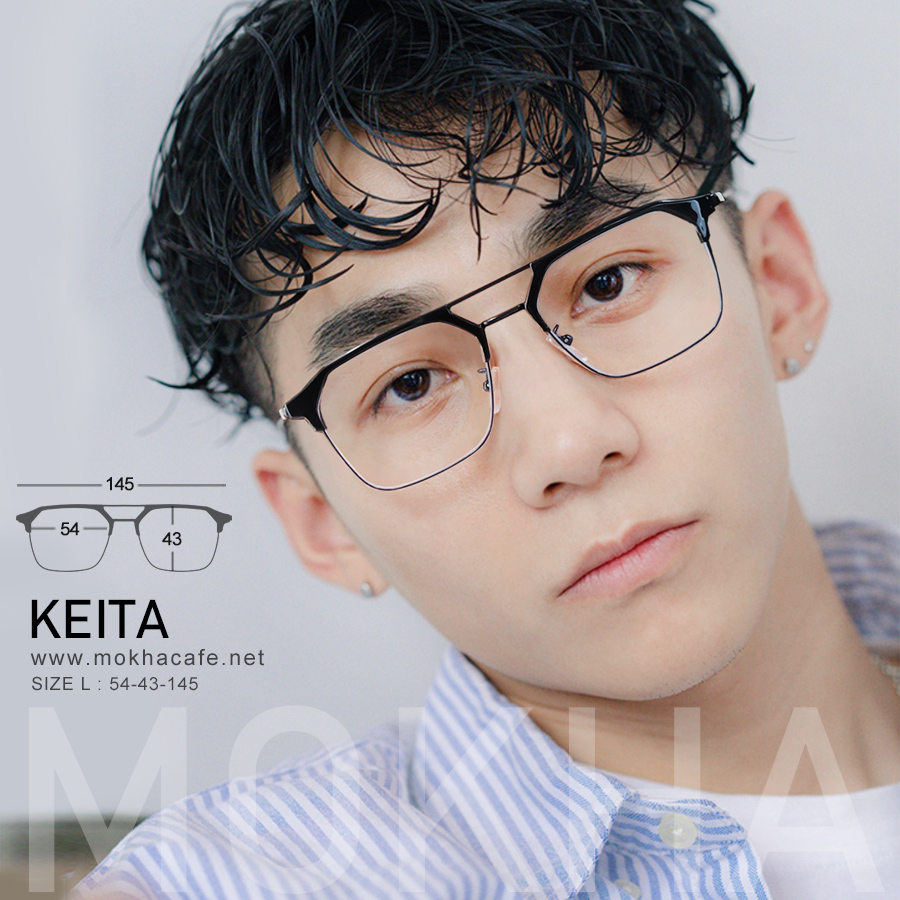KEITA - black silver กรอบแว่นวินเทจ แว่นตาทรงเหลี่ยม DoubleBridge กว้าง 145 มม. (sizeL)