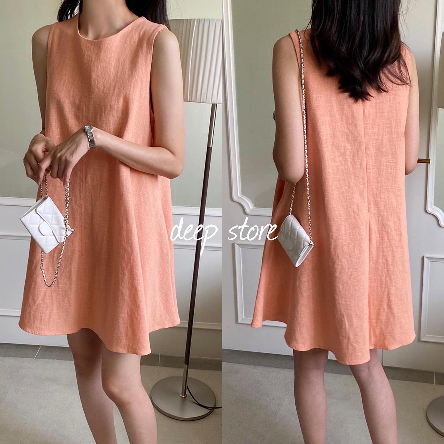 มินิเดรสทรงคอกลม แขนกุด สินค้าคุณภาพ (พร้อมส่ง)