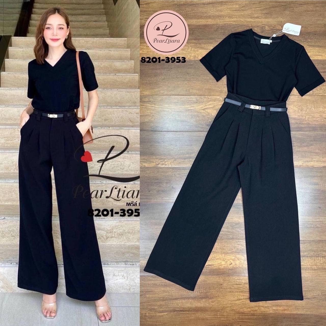 Set 3 ชิ้น เสื้อยืดโทนสีดำ +กางเกงขายาว + เข็ดขัด ใส่สบาย : สินค้าคุณภาพ (พร้อมส่ง)