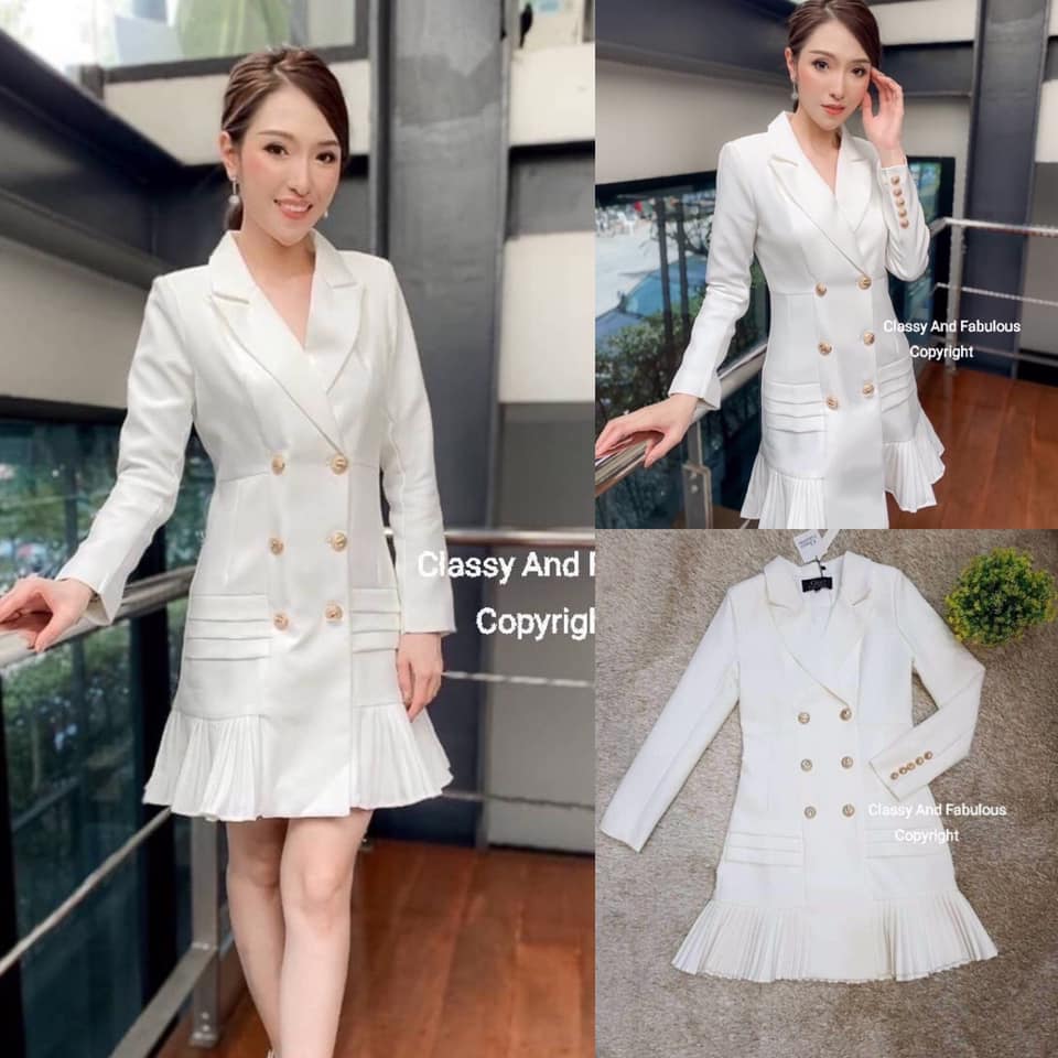 สูทพอดีตัว แขนยาวบ่าเสริมฟองน้ำ สง่าเชียว คอสูท ผ้าเรียบ กระดุมหน้าสี กระโปรงอัดพรีท มีซับในทั้งตัวหนา งานหรู สินค้าคุณภาพ (พร้อมส่ง)