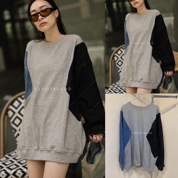 เสื้อไหมพรมแต่งแขนยีนส์ 2 สี ช่วงพรางหุ่น เรียบแต่โก้ : สินค้าคุณภาพ (พร้อมส่ง)