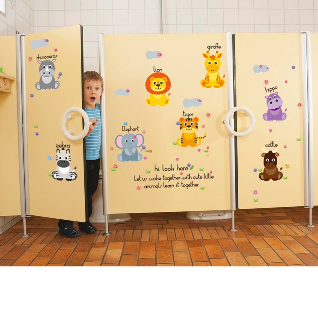 สติ๊กเกอร์แต่งห้อง DIY ลายเพื่อนสัตว์น้อยเรียนรู้ Together Learning Animals ลอกออกแล้วติดซ้ำได้