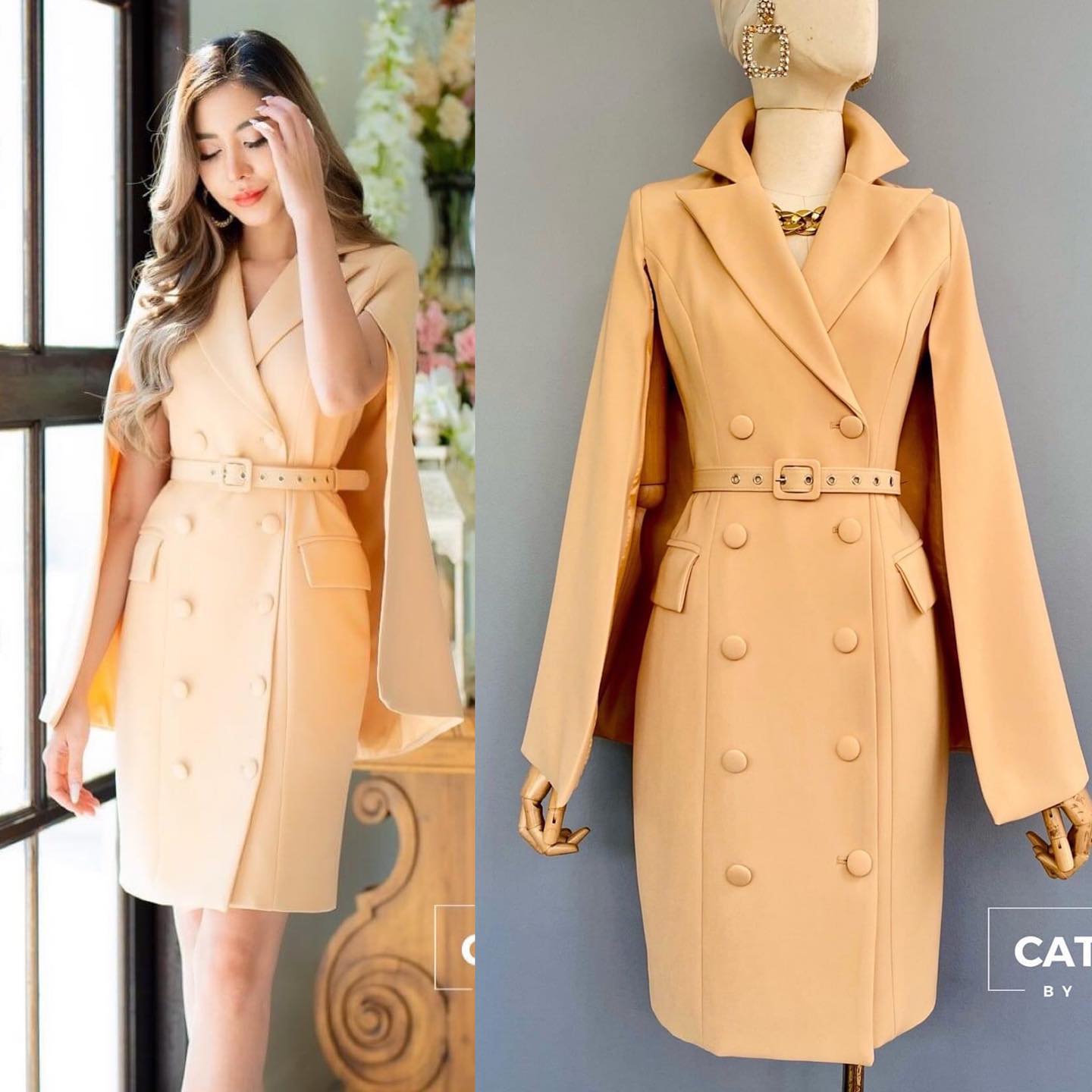 เดรสผ่าแขนดีไซส์เลิศ เนื้อผ้าเกรดเอ ตัวชุดเป็นทรงเช้ารูป ปกเทเล่อร์ดูเท่ห์สุดๆ ด้านหน้าแต่งกระดุมปั๊ม 8 เม็ด มีเข็มขัดสีโทน เดียวกับตัวชุด สินค้าคุณภาพ (พร้อมส่ง)