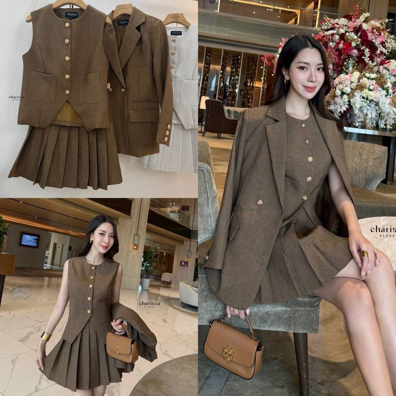 เซ็ทน่ารักๆเสื้อแขนกุด+กระโปรง+Blazer แมทซ์ได้หลายลุคมากๆ ใส่สบาย : สินค้าคุณภาพ (พร้อมส่ง)