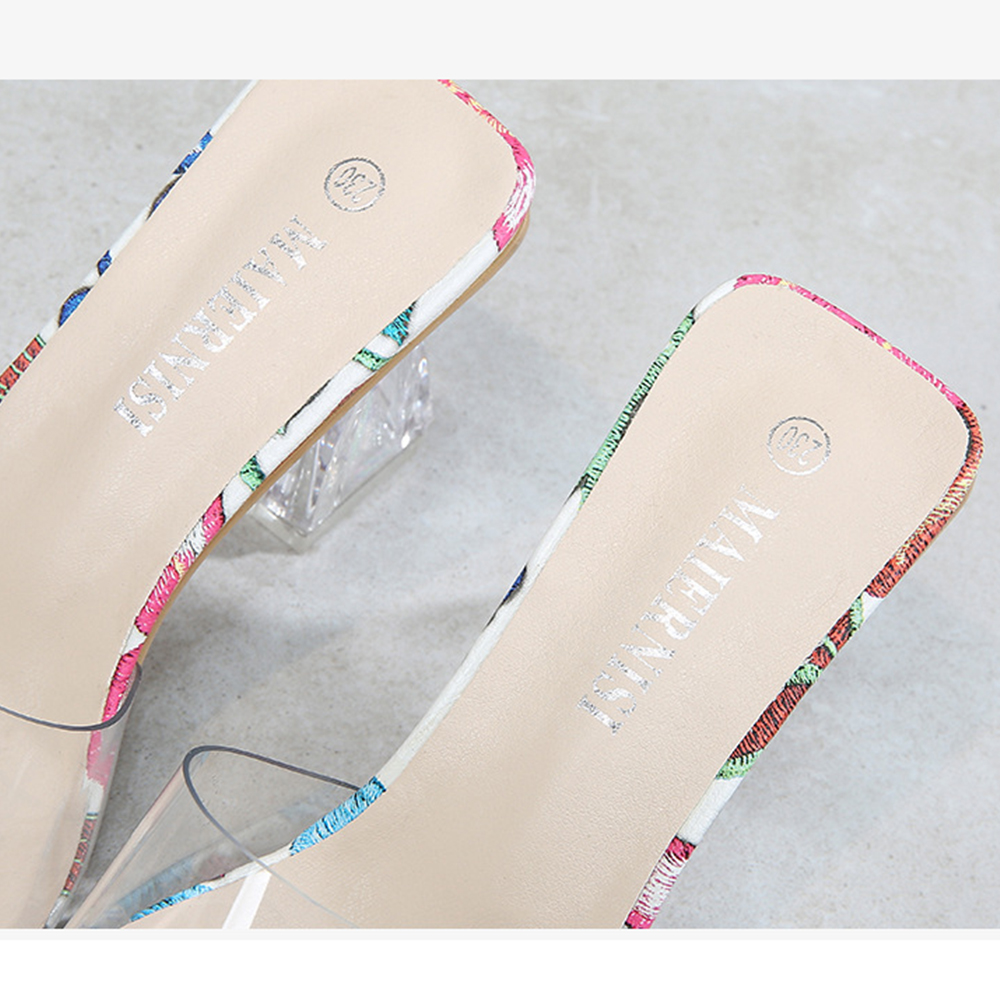 รองเท้าไซส์ใหญ่ 41-46 รองเท้าแตะมีส้น สูง 3 นิ้ว ส้นแก้วใส ด้านบน PU นิ่มใส CHOWY KR0960BU