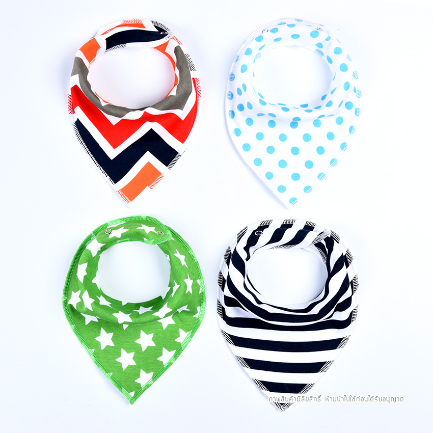 [แพค 4 ผืน] ผ้ากันเปื้อนเด็กอ่อน ผ้าซับน้ำลาย รูปสามเหลี่ยม เย็บประกบ 2 ชั้น หนานุ่ม ของใช้เด็กอ่อน 0-24 เดือน