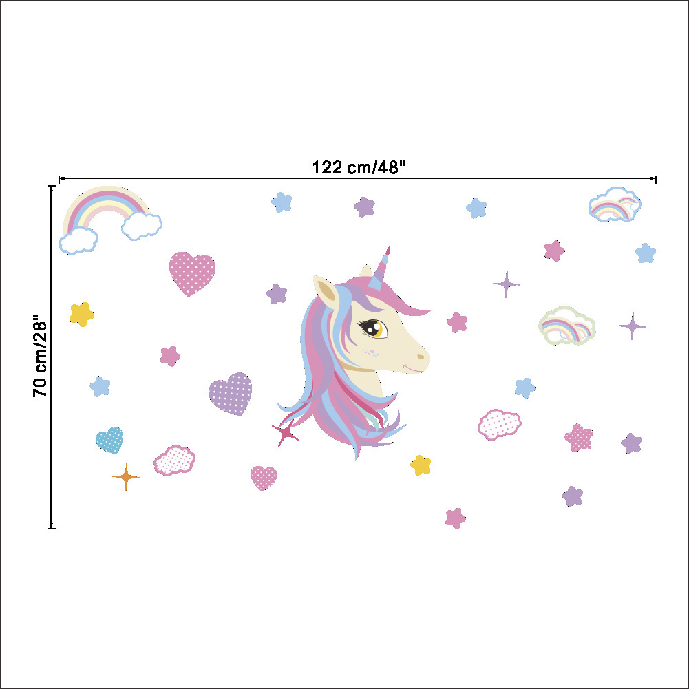 สติกเกอร์แต่งห้อง DIY ลายม้ายูนิคอร์น หัวใจ สายรุ้ง ตกแต่งห้อง ลอกออกแล้วติดซ้ำได้