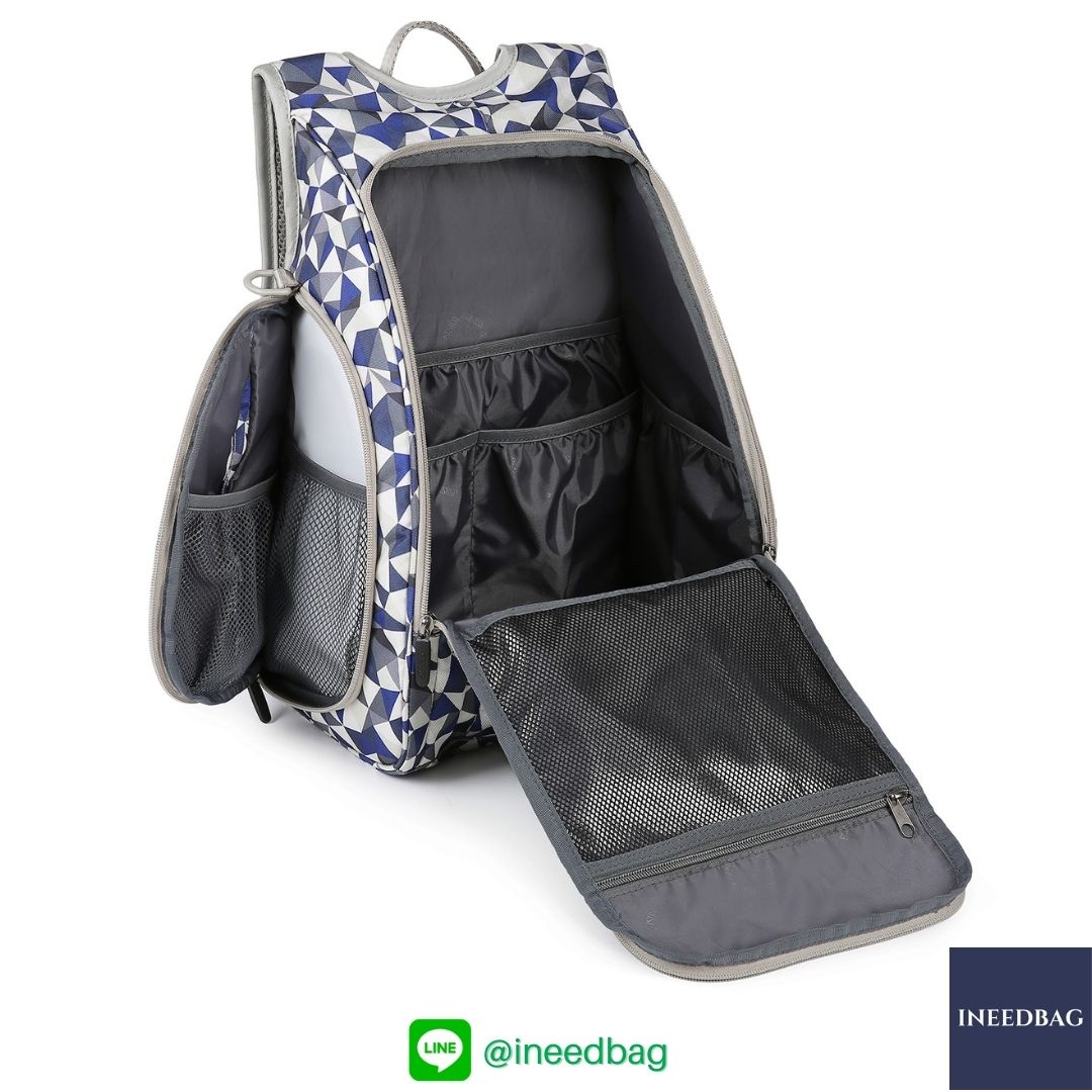 Ecosusi กระเป๋าคุณแม่, กระเป๋าสัมภาระคุณแม่, กระเป๋าแม่ลูกอ่อน แบบเป้ มาพร้อมแผ่นรองเปลี่ยนผ้าอ้อม, ช่องเก็บความร้อน-เย็น (New Version Blue) + Wet Pocket + Wipe Pocket