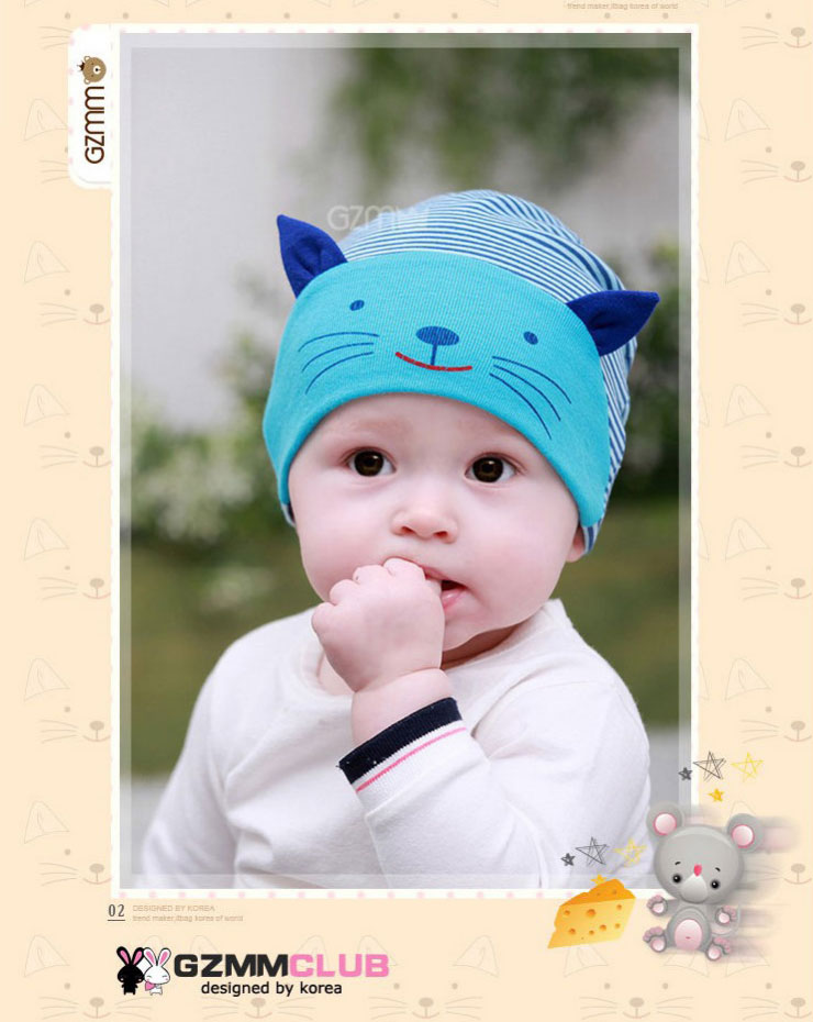 หมวกเด็กอ่อน หมวกเด็ก ผ้ายืด Cotton รูปแมวเหมียว สำหรับเด็ก 3-24 เดือน