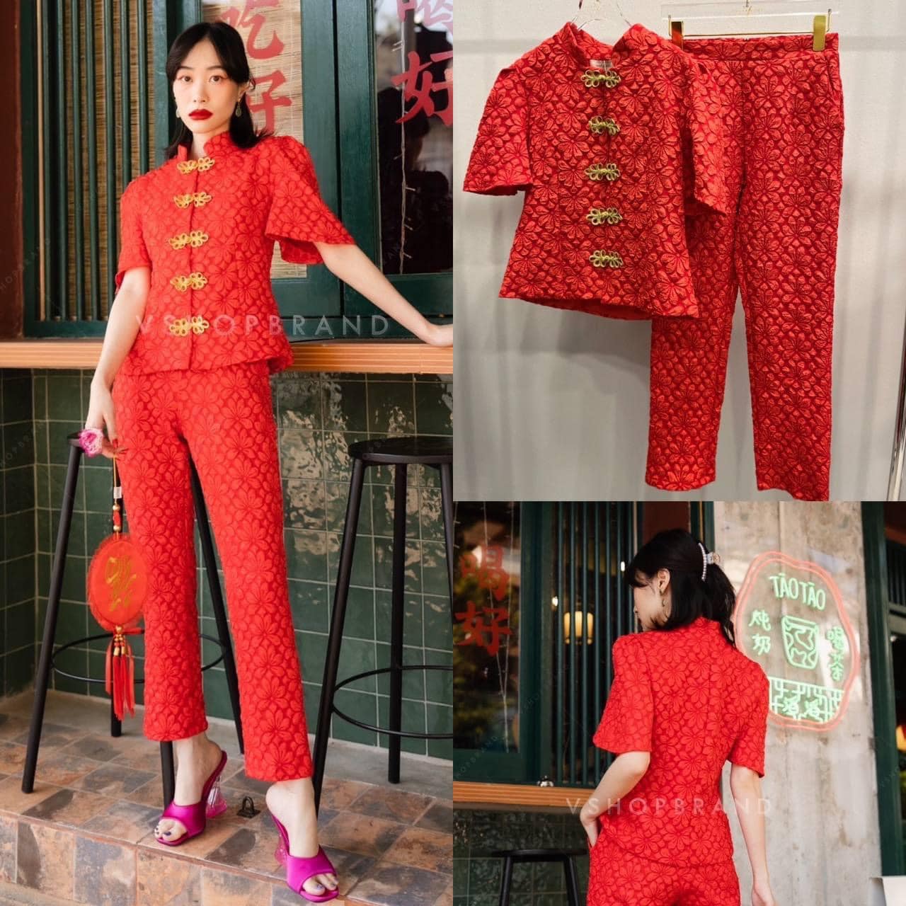 Set กี่เพ้าลายดอก 3D ใส่สบาย . สินค้าคุณภาพ (พร้อมส่ง)