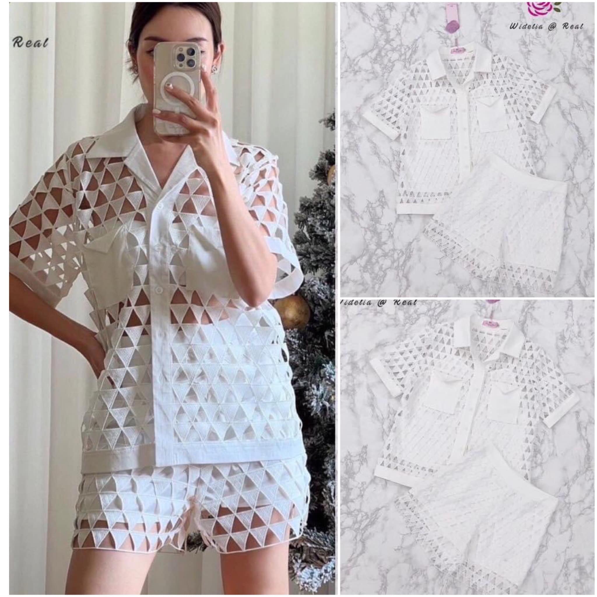 Set เซ็ทเสื้อกับกางเกงขาสั้นแสนสวย คุณขาเซ็ทนี้ปังมาก เนื้อผ้าฉลุอย่างดี งานสวยเป๊ะ ตามแบบฉบับ สินค้าคุณภาพ (พร้อมส่ง)