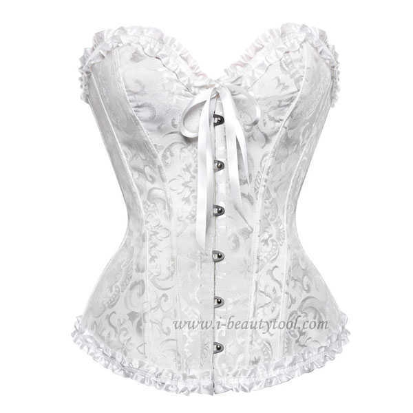 คอร์เซ็ต Corset สีขาว แต่งระบายที่ขอบ พร้อมโบว์