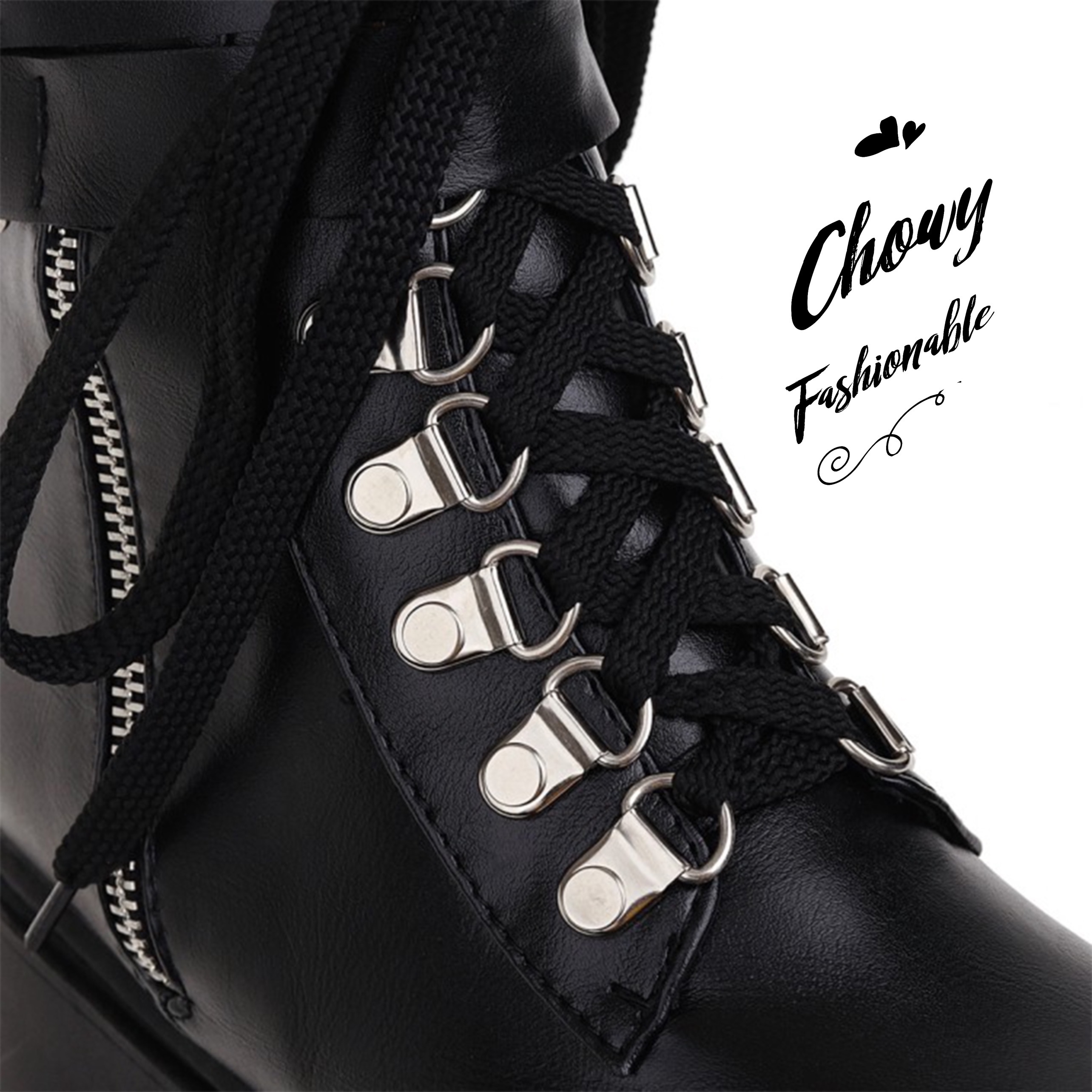 รองเท้าบู้ทไซส์ใหญ่ 40-46 มัฟฟินส้นสูง Boot Fashion Cosplay คอสเพย์ บูทส้นเตารีด ซิบข้าง สีดำ KR1168