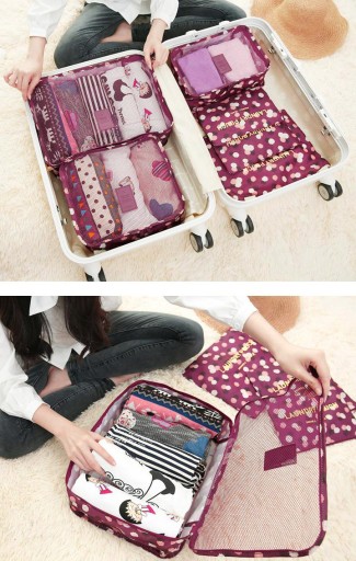 กระเป๋าจัดระเบียบเดินทาง กระเป๋าจัดระเบียบเสื้อผ้า 6 ใบ จัดกระเป๋าเดินทาง กันน้ำ ใส่เสื้อผ้า ชุดชั้นใน เครื่องสำอาง มี 5 สีให้เลือก