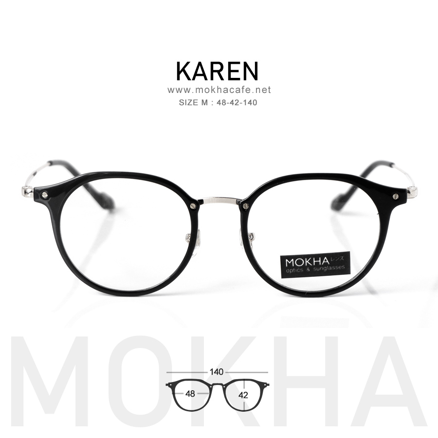 KAREN - black silver กรอบแว่น ทรงหยดน้ำ แว่นตาวินเทจ กว้าง 140 มม.(sizeM) H42