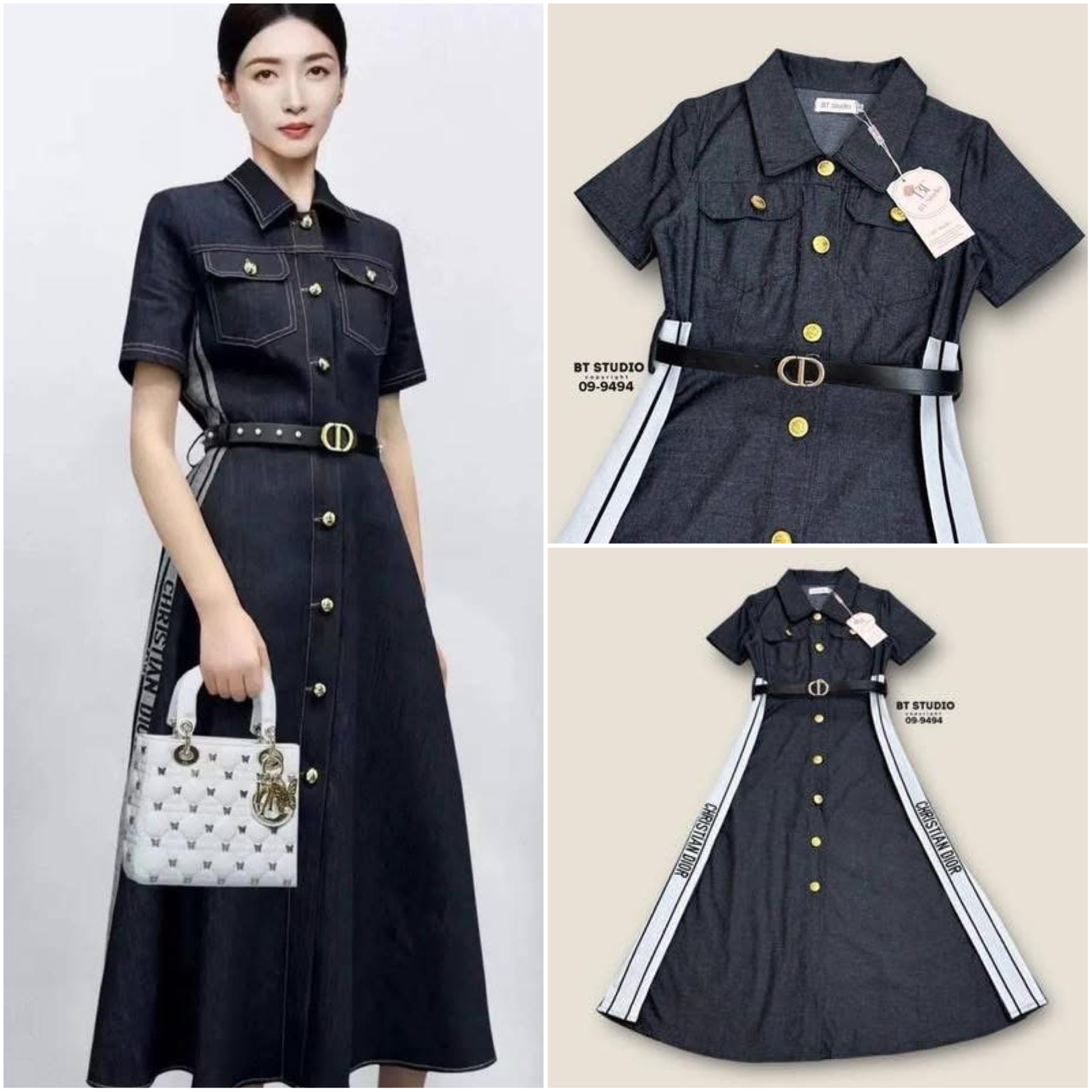 เดรสยีนส์เดนิมสุดสวยคอปกแขนยาวกระดุมหน้าสีทอง ดีไซส์แต่งแทบข้างสองข้าง มาพร้อมเข็มขัดสีดำหัวสีทอง ใส่สบาย : สินค้าคุณภาพ (พร้อมส่ง)