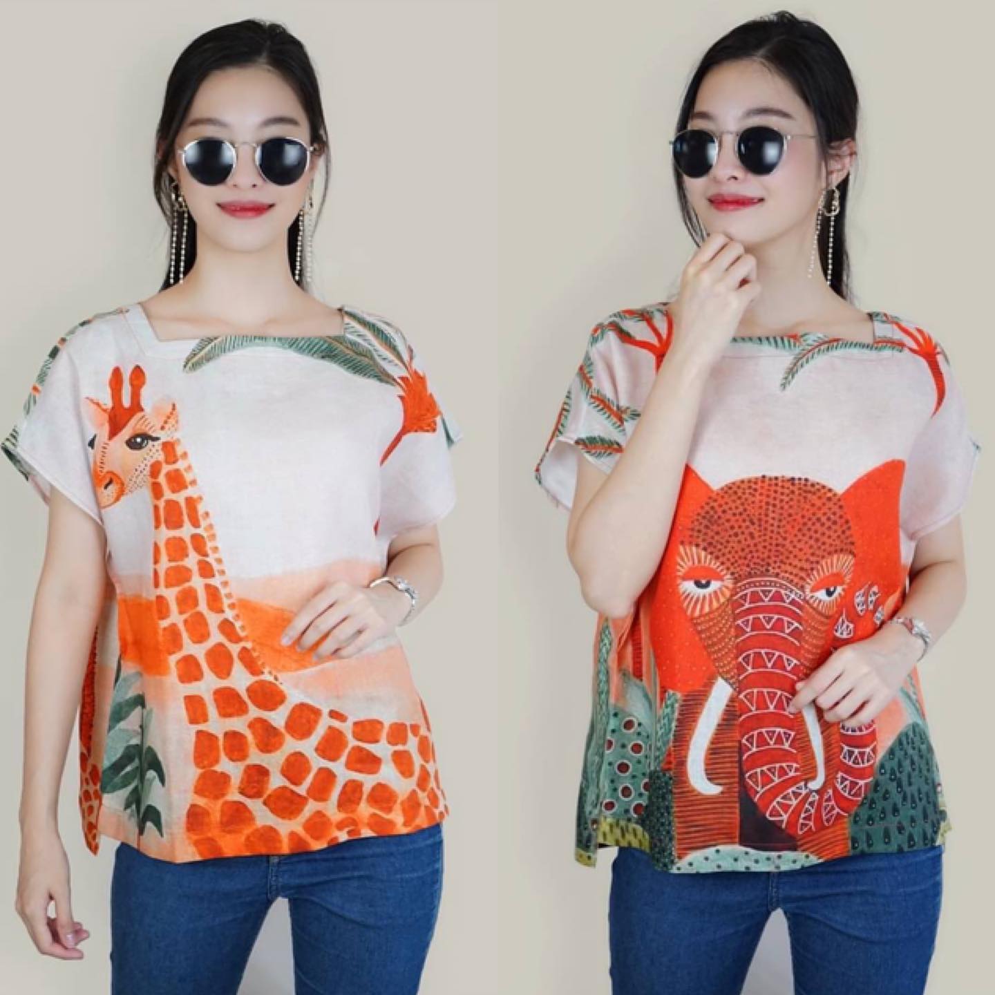 เสื้อพรีเมี่ยมลินิน รุ่น Fauna of Africa (Graphic Art Series) เสื้อแขนคอเหลี่ยม ลายสัตว์ซาฟารีมาทั้ง 3 ลายเหมือนกันทั้งหน้าหลัง แบบนี้ใส่ง่ายและ ใส่สบายเหมาะกับอากาศตอนนี้อย่างยิ่ง : สินค้าคุณภาพ (พร้อมส่ง)